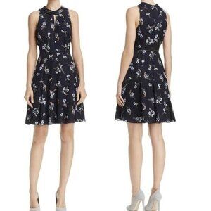 Rebecca Taylor Dress Women Size 6 Blue Wildflower Silk Jacquard Floral